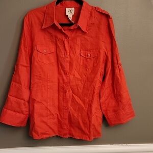 NWT Chaus Organic Red Linen Shirt